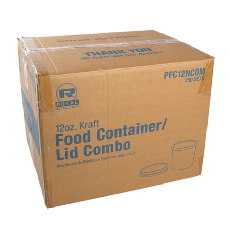 Amercareroyal Royal 12 oz. Kraft Paper Food Container And Lid Combo, PK250 PFC12NCOM